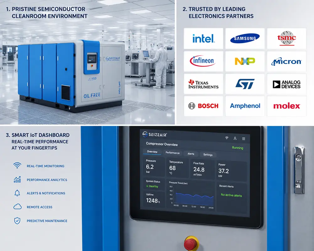 Semiconductor Pm Vsd Dry Oil Free Screw Air Compressor